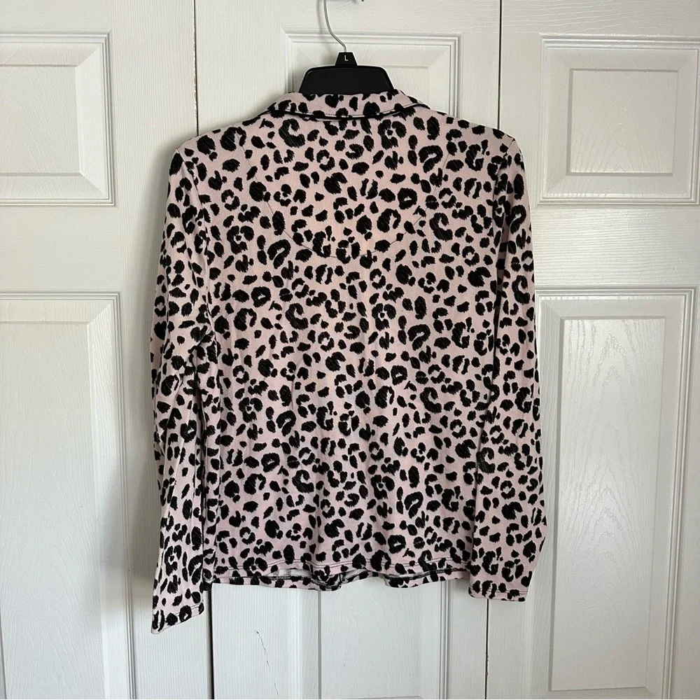 Kate Spade Pajama Top Womens M Pink Leopard Print Long Sleeve Button Up Lounge